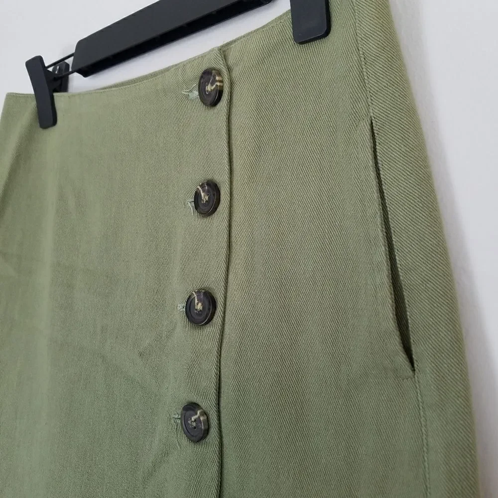 Chloe & Katie Button Down Olive Green Khaki Y2K Pocketed Mini Skirt